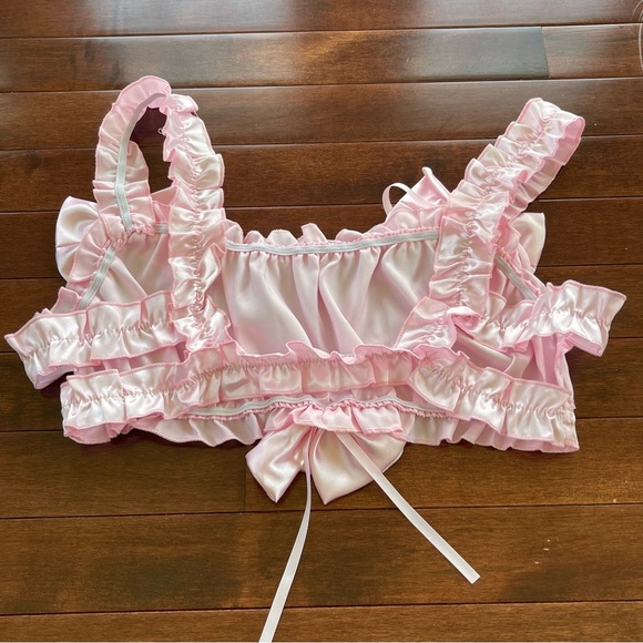 Pink Ruffled Satin Lingerie Set - Picture 3 of 4